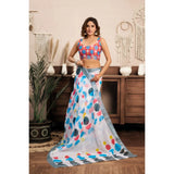 Women's Linen Cotton Printed Ready To Wear Saree With Unstitched Blouse 5.5 Mtr (Multicolor)