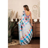 Women's Linen Cotton Printed Ready To Wear Saree With Unstitched Blouse 5.5 Mtr (Multicolor)