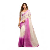 Off-white linen cotton printed ready-to-wear saree with unstitched blouse, vibrant floral design for traditional Indian wear