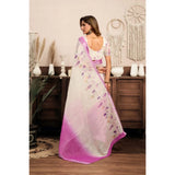 Women's Linen Cotton Printed Ready To Wear Saree With Unstitched Blouse 5.5 Mtr (Off_White)