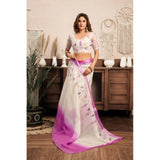 Women's Linen Cotton Printed Ready To Wear Saree With Unstitched Blouse 5.5 Mtr (Off_White)