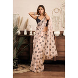 Women's Linen Cotton Printed Ready To Wear Saree With Unstitched Blouse 5.5 Mtr (Light_Peach)