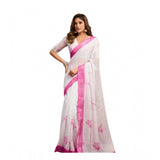 Women's Linen Cotton Printed Ready To Wear Saree With Unstitched Blouse 5.5 Mtr (Light_White)