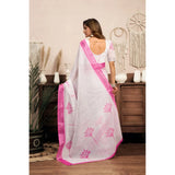 Women's Linen Cotton Printed Ready To Wear Saree With Unstitched Blouse 5.5 Mtr (Light_White)