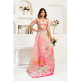 Women's Linen Cotton Printed Ready To Wear Saree With Unstitched Blouse 5.5 Mtr (Light_Peach)