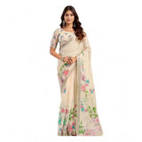 Women's Linen Cotton Printed Ready To Wear Saree With Unstitched Blouse 5.5 Mtr (Light_Beige)