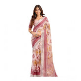 Maroon linen cotton printed ready-to-wear saree with unstitched blouse, vibrant pattern on 5.5m fabric