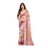 Women's Linen Cotton Printed Ready To Wear Saree With Unstitched Blouse 5.5 Mtr (Maroon)