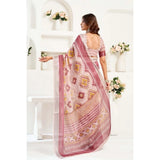 Women's Linen Cotton Printed Ready To Wear Saree With Unstitched Blouse 5.5 Mtr (Maroon)