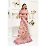 Women's Linen Cotton Printed Ready To Wear Saree With Unstitched Blouse 5.5 Mtr (Maroon)