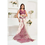 Women's Linen Cotton Printed Ready To Wear Saree With Unstitched Blouse 5.5 Mtr (Off_White)