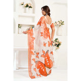 Women's Linen Cotton Printed Ready To Wear Saree With Unstitched Blouse 5.5 Mtr (Orange)
