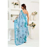 Women's Linen Cotton Printed Ready To Wear Saree With Unstitched Blouse 5.5 Mtr (Sky_Blue)