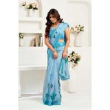 Women's Linen Cotton Printed Ready To Wear Saree With Unstitched Blouse 5.5 Mtr (Sky_Blue)