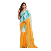 Aqua Blue linen cotton printed ready-to-wear saree with unstitched blouse (5.5 mtr)
