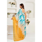 Women's Linen Cotton Printed Ready To Wear Saree With Unstitched Blouse 5.5 Mtr (Aqua_Blue)