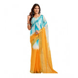 Women's Linen Cotton Printed Ready To Wear Saree With Unstitched Blouse 5.5 Mtr (Aqua_Blue)