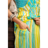 Women's Linen Cotton Printed Ready To Wear With Pocket Saree With Unstitched Blouse 5.5 Mtr (Light_Aqua_Blue)