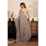 Women's Linen Cotton Printed Ready To Wear With Pocket Saree With Unstitched Blouse 5.5 Mtr (Light_Brown)