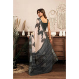 Women's Linen Cotton Printed Ready To Wear With Pocket Saree With Unstitched Blouse 5.5 Mtr (Light_Beige)