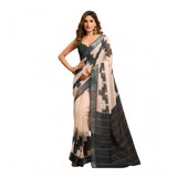 Women's Linen Cotton Printed Ready To Wear With Pocket Saree With Unstitched Blouse 5.5 Mtr (Light_Beige)