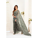 Women's Linen Cotton Printed Ready To Wear With Pocket Saree With Unstitched Blouse 5.5 Mtr (Grey)