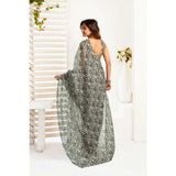 Women's Linen Cotton Printed Ready To Wear With Pocket Saree With Unstitched Blouse 5.5 Mtr (Grey)