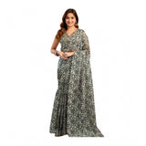 Women's Linen Cotton Printed Ready To Wear With Pocket Saree With Unstitched Blouse 5.5 Mtr (Grey)