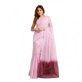 Light Pink Linen-Cotton Printed Ready-To-Wear Saree Set with Unstitched Blouse, 5.5 Mtr