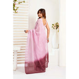 Women's Linen Cotton Printed Ready To Wear With Pocket Saree With Unstitched Blouse 5.5 Mtr (Light_Pink)