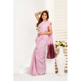 Women's Linen Cotton Printed Ready To Wear With Pocket Saree With Unstitched Blouse 5.5 Mtr (Light_Pink)