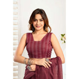 Women's Linen Cotton Printed Ready To Wear With Pocket Saree With Unstitched Blouse 5.5 Mtr (Maroon)