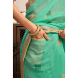Women's Linen Cotton Printed Ready To Wear With Pocket Saree With Unstitched Blouse 5.5 Mtr (Light_Green)