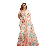Multicolor linen cotton printed ready-to-wear saree with pocket and unstitched blouse, vibrant patterns on 5.5m length