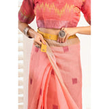 Women's Linen Cotton Printed Ready To Wear With Pocket Saree With Unstitched Blouse 5.5 Mtr (Peach)