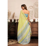 Women's Linen Cotton Printed Ready To Wear With Pocket Saree With Unstitched Blouse 5.5 Mtr (Light_Yellow)