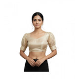Women's Erode Silk V Neck Padded Blouse (Beige, 38 Ready Size (Self-Alterable 36–40)