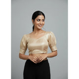 Women's Erode Silk V Neck Padded Blouse (Beige, 38 Ready Size (Self-Alterable 36–40)