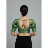 Women's Erode Silk V Neck Padded Blouse (Green, 38 Ready Size (Self-Alterable 36–40)