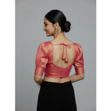 Women's Erode Silk V Neck Padded Blouse (Pink, 38 Ready Size (Self-Alterable 36–40)