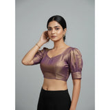 Women's Erode Silk V Neck Padded Blouse (Purple, 38 Ready Size (Self-Alterable 36–40)