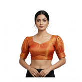 Red Erode silk v-neck padded blouse with short balloon sleeves (self-alterable size 36-40)