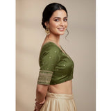 Women's Vichitra Silk V Neck Padded Blouse (Green, 38 Ready Size (Self-Alterable 36–40)
