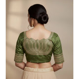 Women's Vichitra Silk V Neck Padded Blouse (Green, 38 Ready Size (Self-Alterable 36–40)