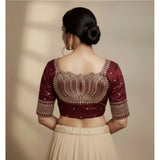 Women's Vichitra Silk V Neck Padded Blouse (Maroon, 38 Ready Size (Self-Alterable 36–40)