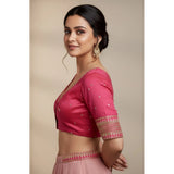 Women's Vichitra Silk V Neck Padded Blouse (Pink, 38 Ready Size (Self-Alterable 36–40)