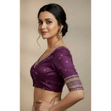 Women's Vichitra Silk V Neck Padded Blouse (Purple, 38 Ready Size (Self-Alterable 36–40)