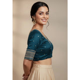 Women's Vichitra Silk V Neck Padded Blouse (Teal, 38 Ready Size (Self-Alterable 36–40)