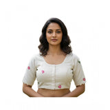 Women's Cambric Cotton Round Neck Padded Blouse (White, 38 Ready Size (Self-Alterable 36–40)