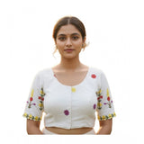 Women's Cambric Cotton Round Neck Padded Blouse (White, 38 Ready Size (Self-Alterable 36–40)